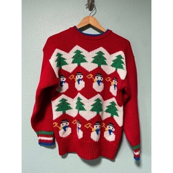 Vintage Bravo Christmas Tree Snowman Red Sweater‎ Size Medium - Picture 1 of 7